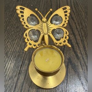 Vintage Austrian 24K Gold Plated Crystal Wing Butterfly Tealight